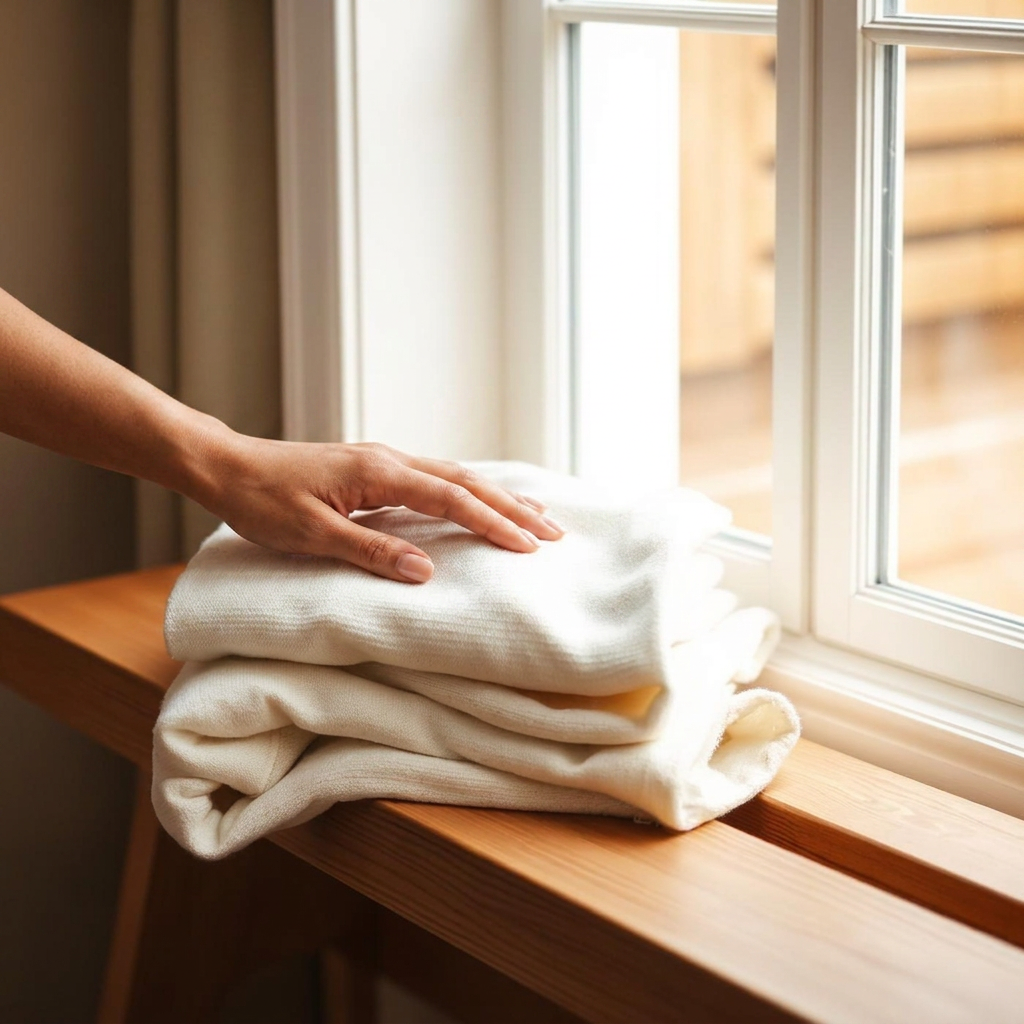 Close-up of soft micromodal fabric with hand-stitched trim